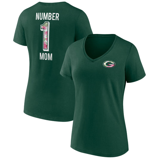 Women's Fanatics Green Green Bay Packers Plus Size Mother's Day #1 Mom V-Neck T-Shirt