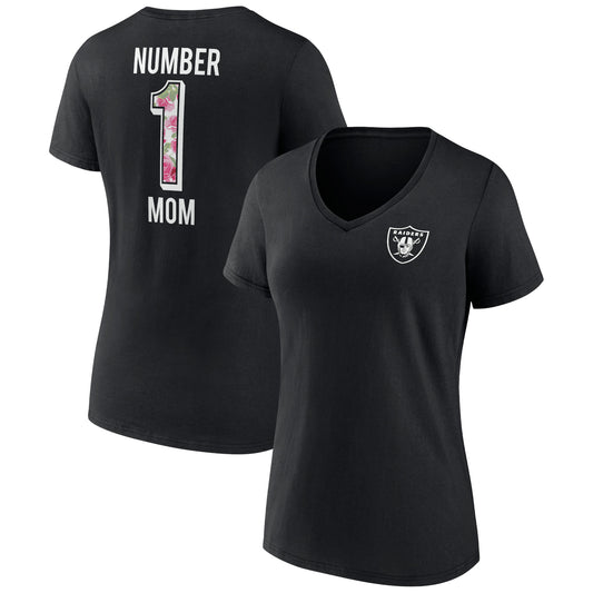 Women's Fanatics Black Las Vegas Raiders Plus Size Mother's Day #1 Mom V-Neck T-Shirt