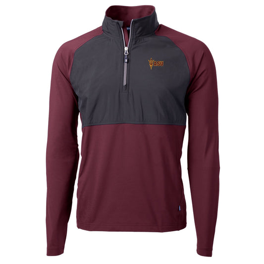 Men's Cutter & Buck Maroon/Black Arizona State Sun Devils Adapt Eco Knit Hybrid Recycled Quarter-Zip Pullover Top