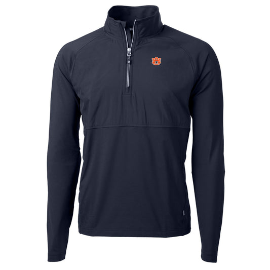Men's Cutter & Buck Navy Auburn Tigers Adapt Eco Knit Hybrid Recycled Quarter-Zip Pullover Top