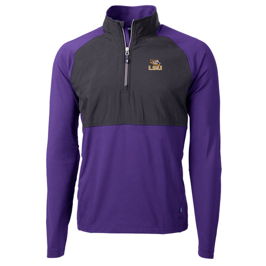Men's Cutter & Buck Purple/Black LSU Tigers Adapt Eco Knit Hybrid Recycled Quarter-Zip Pullover Top