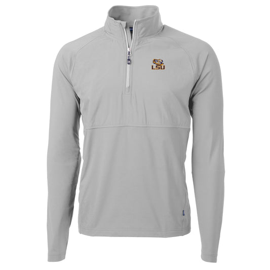 Men's Cutter & Buck Silver LSU Tigers Adapt Eco Knit Hybrid Recycled Quarter-Zip Pullover Top
