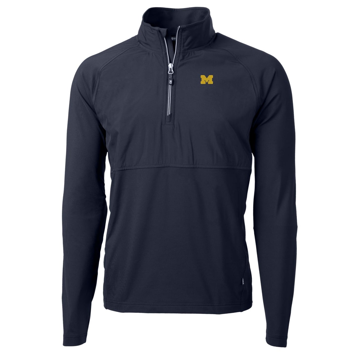 Men's Cutter & Buck Navy Michigan Wolverines Adapt Eco Knit Hybrid Recycled Quarter-Zip Pullover Top