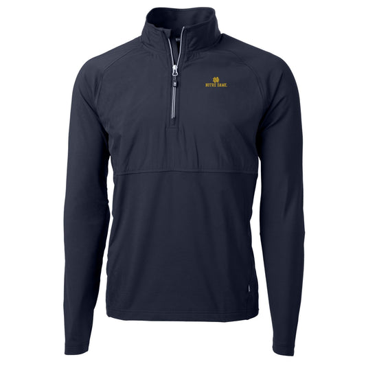 Men's Cutter & Buck Navy Notre Dame Fighting Irish Adapt Eco Knit Hybrid Recycled Quarter-Zip Pullover Top