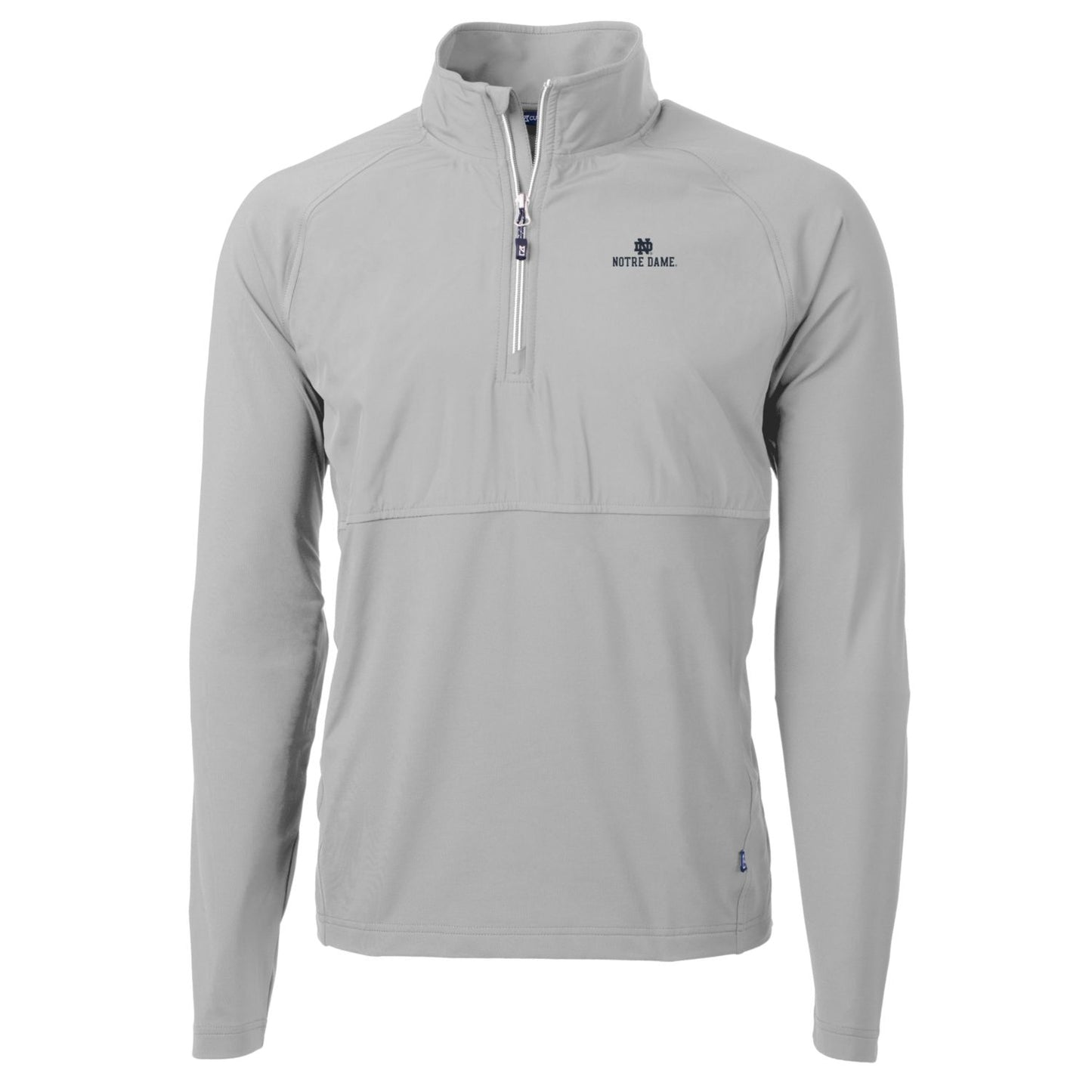 Men's Cutter & Buck Silver Notre Dame Fighting Irish Adapt Eco Knit Hybrid Recycled Quarter-Zip Pullover Top