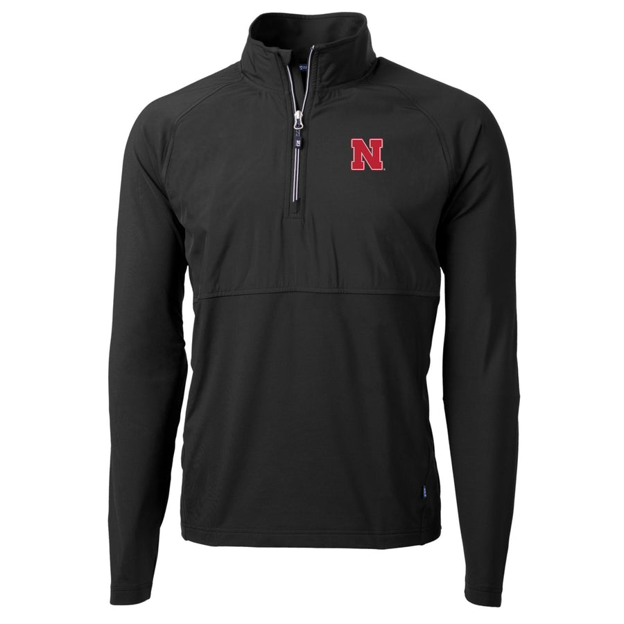 Men's Cutter & Buck Black Nebraska Huskers Adapt Eco Knit Hybrid Recycled Quarter-Zip Pullover Top