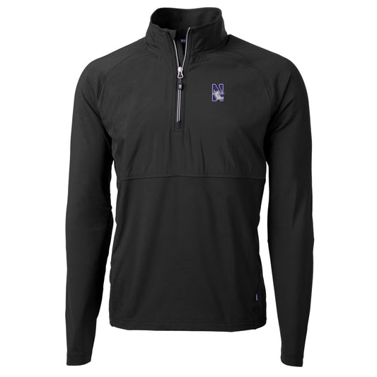 Men's Cutter & Buck Black Northwestern Wildcats Adapt Eco Knit Hybrid Recycled Quarter-Zip Pullover Top