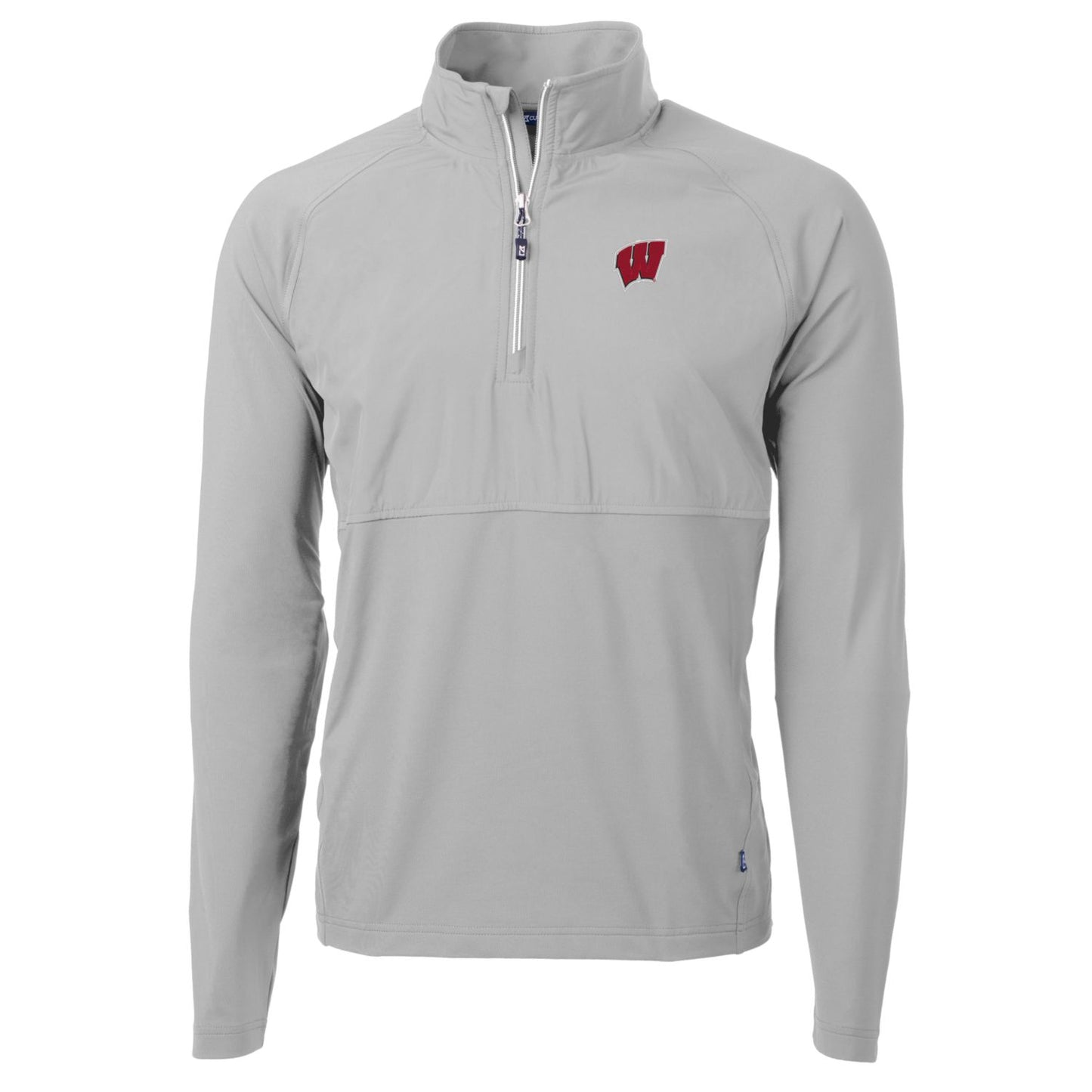 Men's Cutter & Buck Silver Wisconsin Badgers Adapt Eco Knit Hybrid Recycled Quarter-Zip Pullover Top