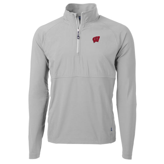 Men's Cutter & Buck Silver Wisconsin Badgers Adapt Eco Knit Hybrid Recycled Quarter-Zip Pullover Top