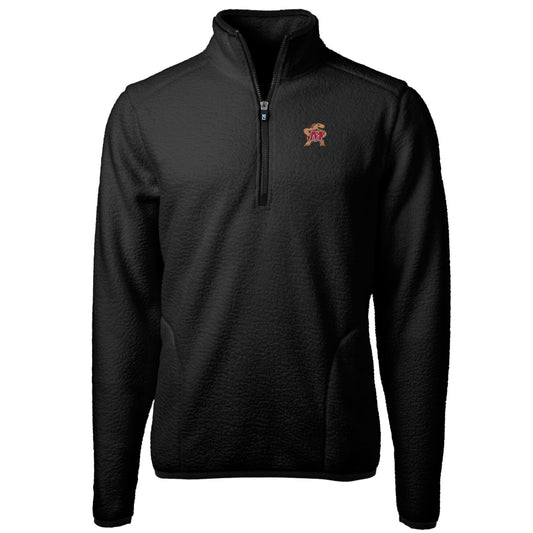 Men's Cutter & Buck Black Maryland Terrapins Team Logo Cascade Eco Sherpa Fleece Quarter-Zip Pullover Jacket