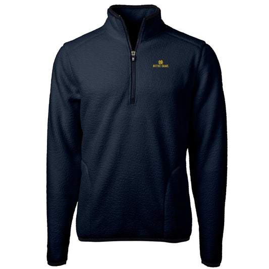 Men's Cutter & Buck Navy Notre Dame Fighting Irish Team Logo Cascade Eco Sherpa Fleece Quarter-Zip Pullover Jacket