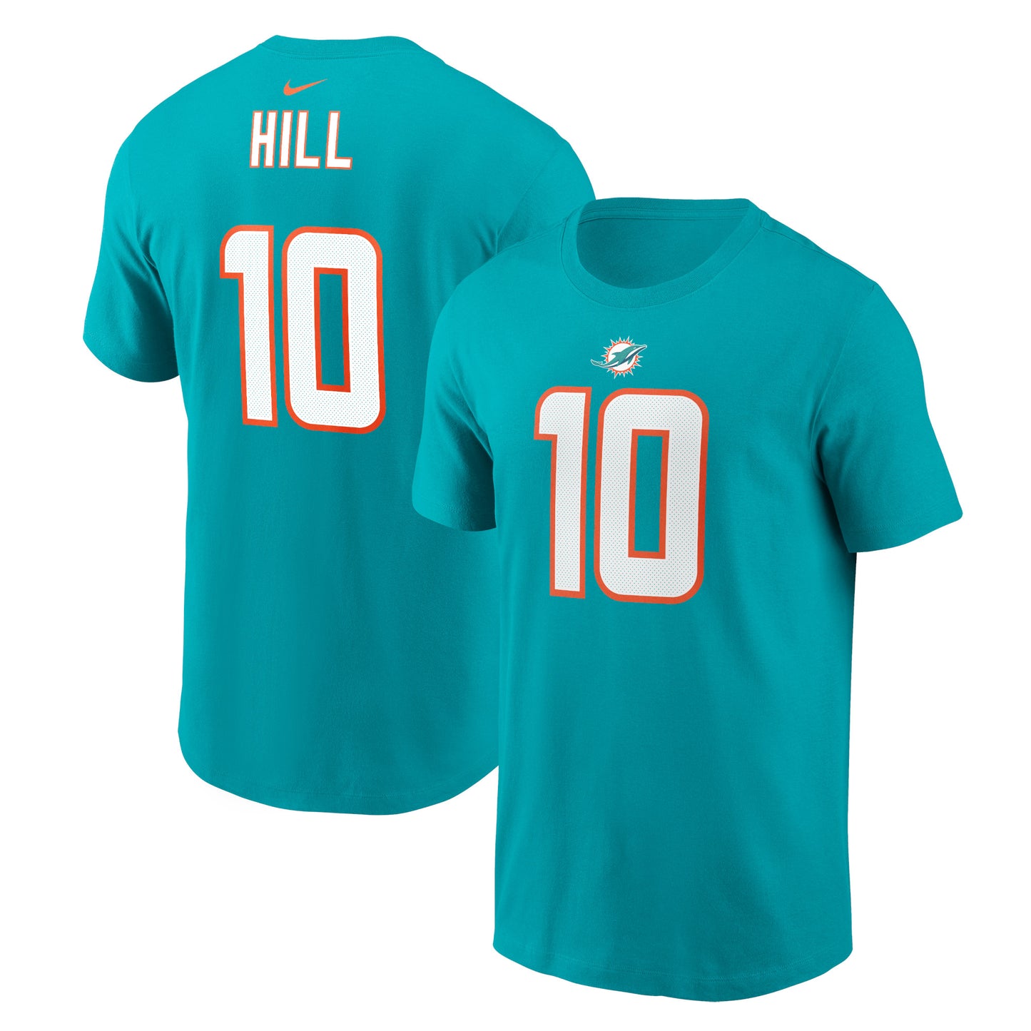 Men's Nike Tyreek Hill Aqua Miami Dolphins Player Name & Number T-Shirt