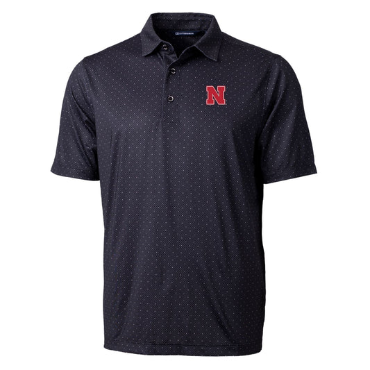 Men's Cutter & Buck Black Nebraska Huskers Pike Double Dot Print Stretch Polo