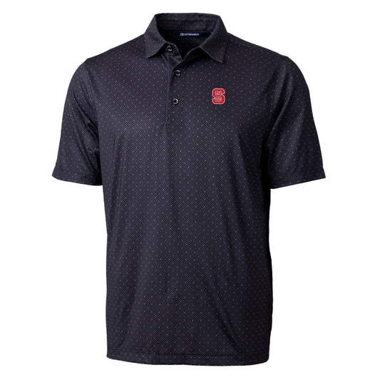 Men's Cutter & Buck Black NC State Wolfpack Pike Double Dot Print Stretch Polo