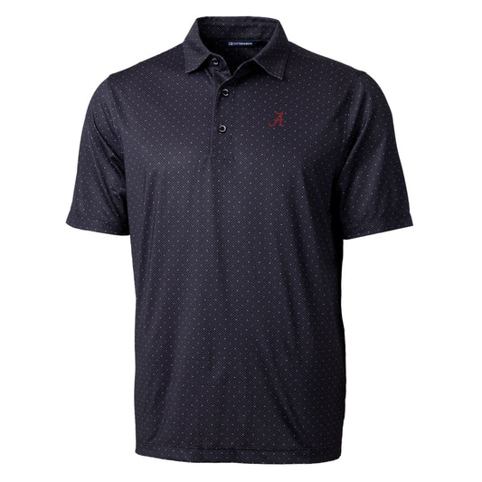 Men's Cutter & Buck Black Alabama Crimson Tide Pike Double Dot Print Stretch Polo