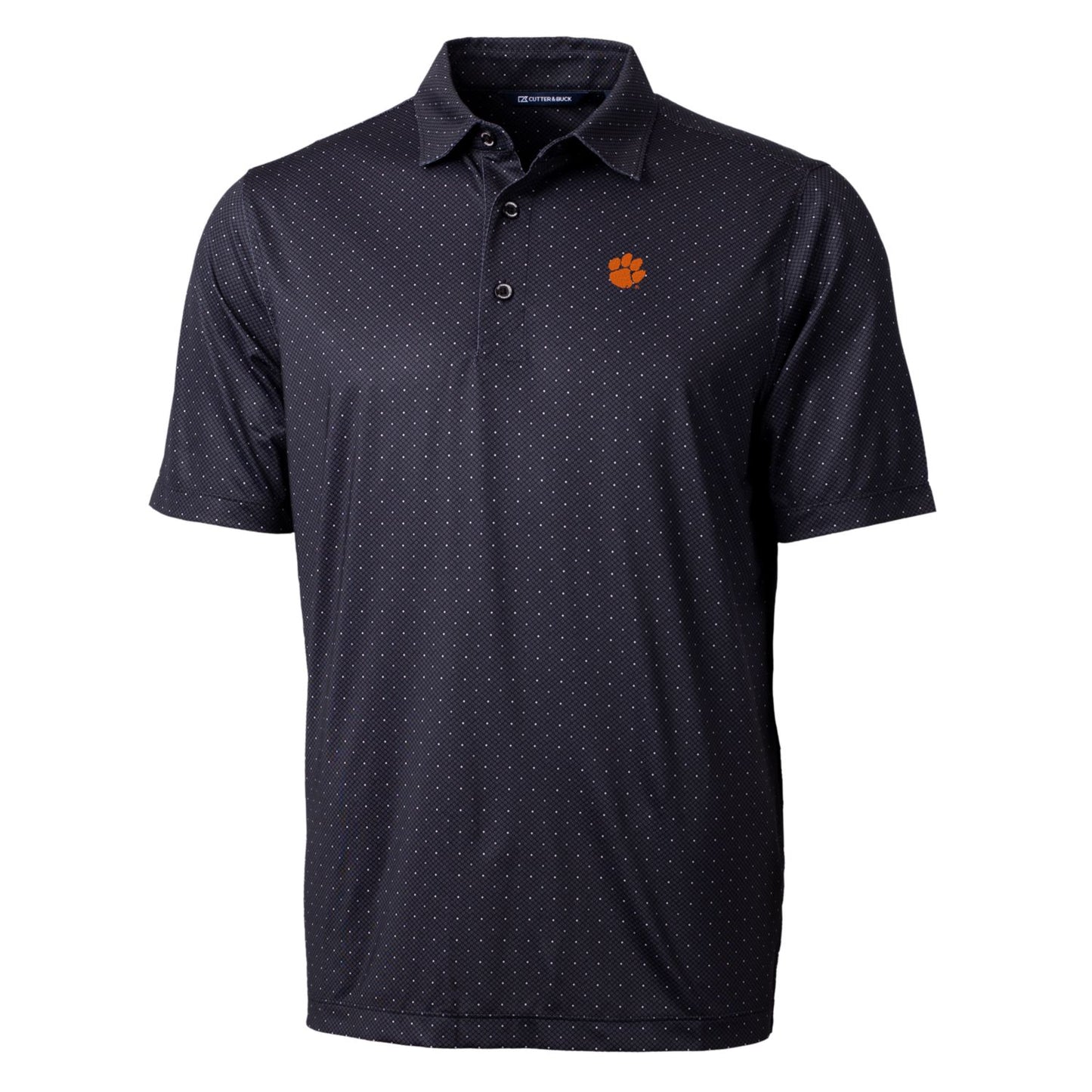 Men's Cutter & Buck Black Clemson Tigers Pike Double Dot Print Stretch Polo