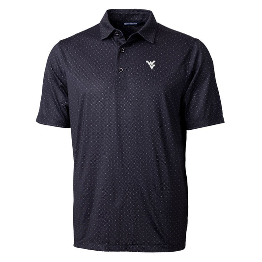 Men's Cutter & Buck Black West Virginia Mountaineers Pike Double Dot Print Stretch Polo