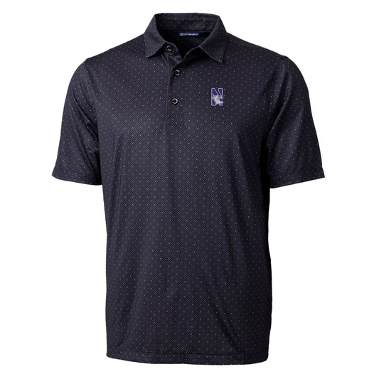 Men's Cutter & Buck Black Northwestern Wildcats Pike Double Dot Print Stretch Polo