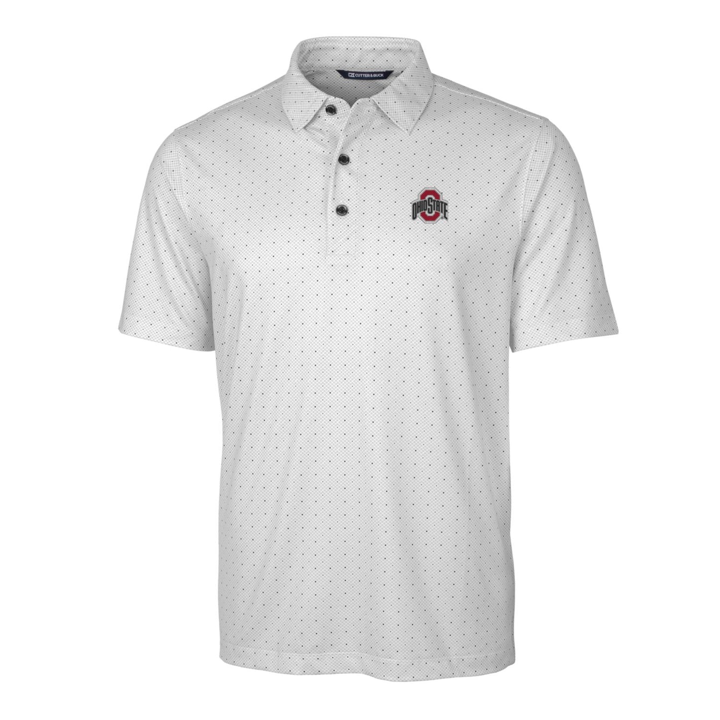 Men's Cutter & Buck Charcoal Ohio State Buckeyes Pike Double Dot Print Stretch Polo