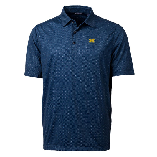 Men's Cutter & Buck Navy Michigan Wolverines Pike Double Dot Print Stretch Polo