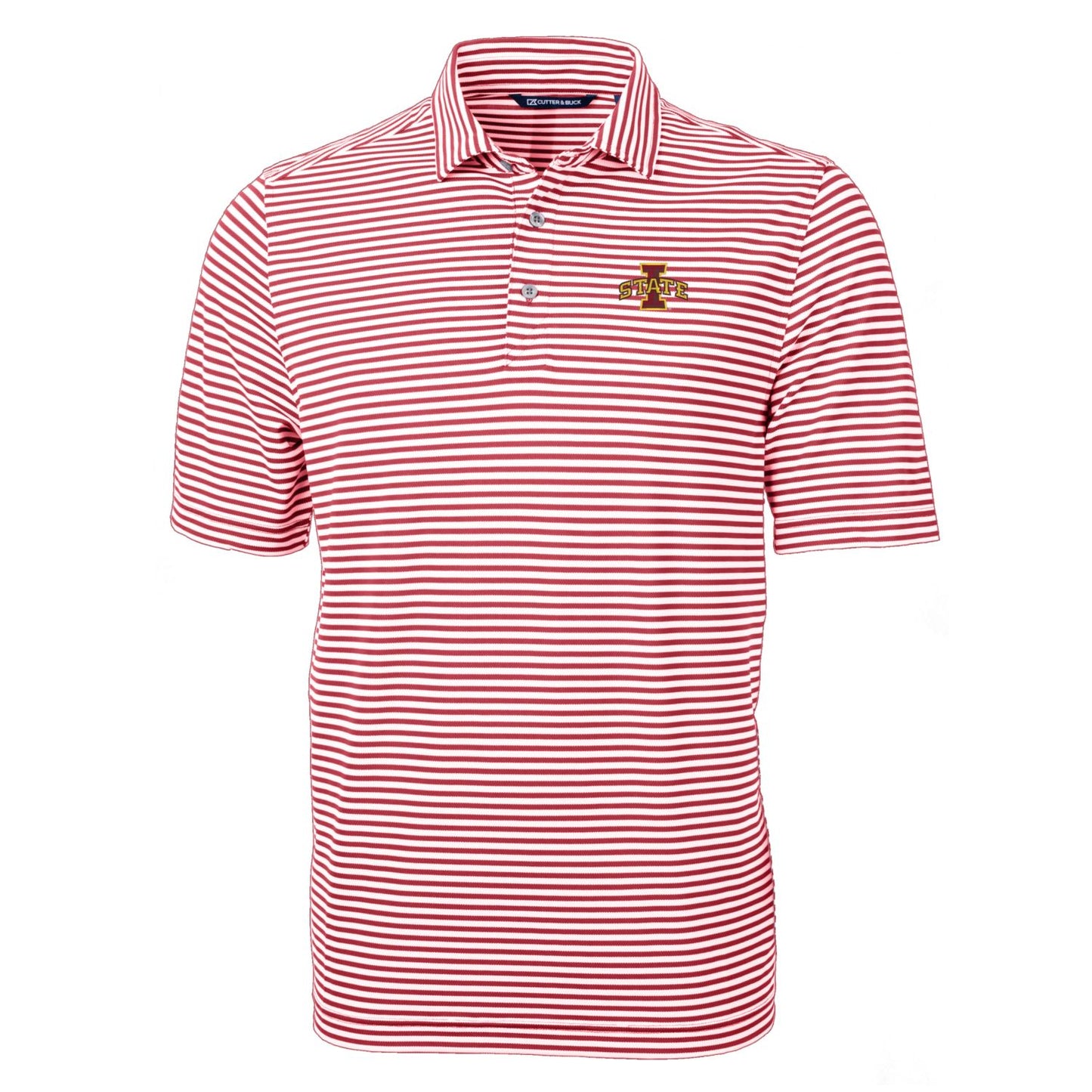 Men's Cutter & Buck Cardinal Iowa State Cyclones Virtue Eco Pique Stripe Recycled Polo