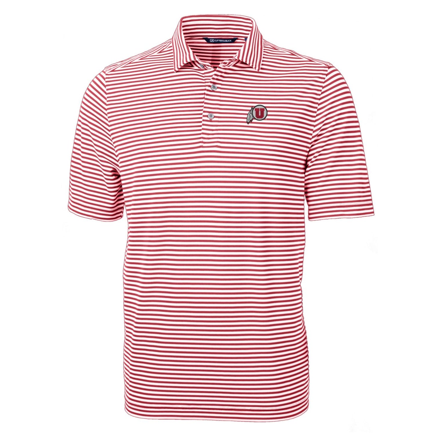 Men's Cutter & Buck Red Utah Utes Virtue Eco Pique Stripe Recycled Polo