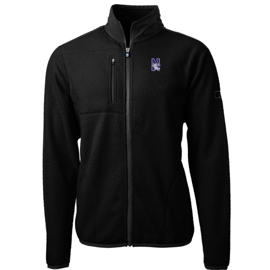 Men's Cutter & Buck Black Northwestern Wildcats Team Logo Cascade Eco Sherpa Fleece Full-Zip Jacket