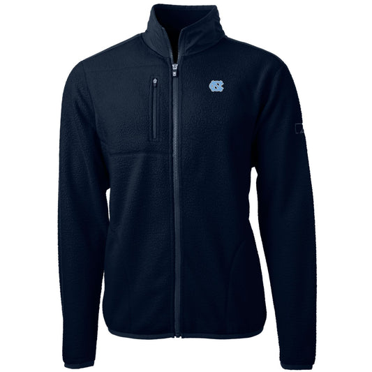 Men's Cutter & Buck Navy North Carolina Tar Heels Team Logo Cascade Eco Sherpa Fleece Full-Zip Jacket