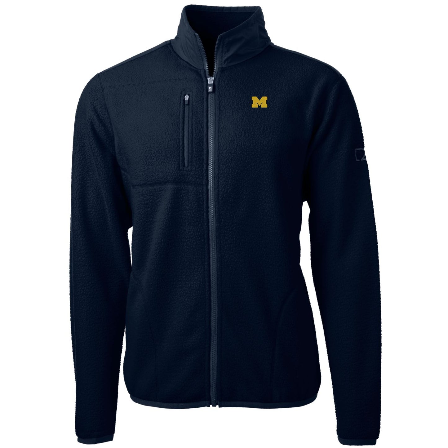 Men's Cutter & Buck Navy Michigan Wolverines Team Logo Cascade Eco Sherpa Fleece Full-Zip Jacket