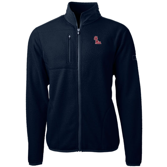 Men's Cutter & Buck Navy Ole Miss Rebels Team Logo Cascade Eco Sherpa Fleece Full-Zip Jacket