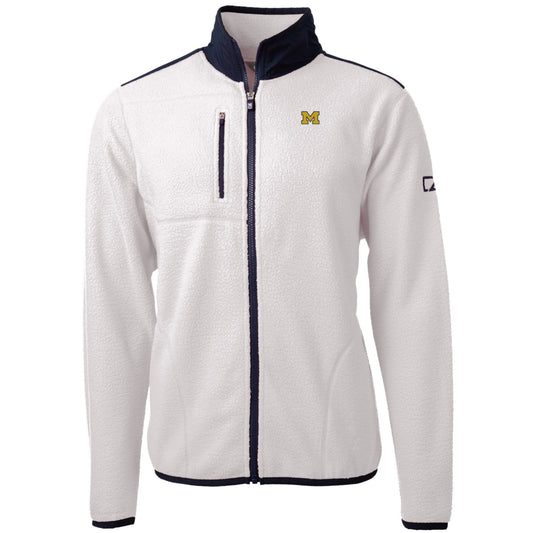 Men's Cutter & Buck Cream Michigan Wolverines Team Logo Cascade Eco Sherpa Fleece Full-Zip Jacket