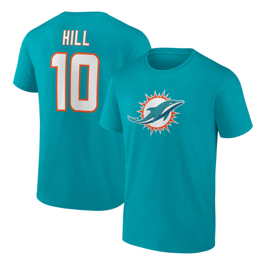 Men's Fanatics Tyreek Hill Aqua Miami Dolphins Player Icon Name & Number T-Shirt