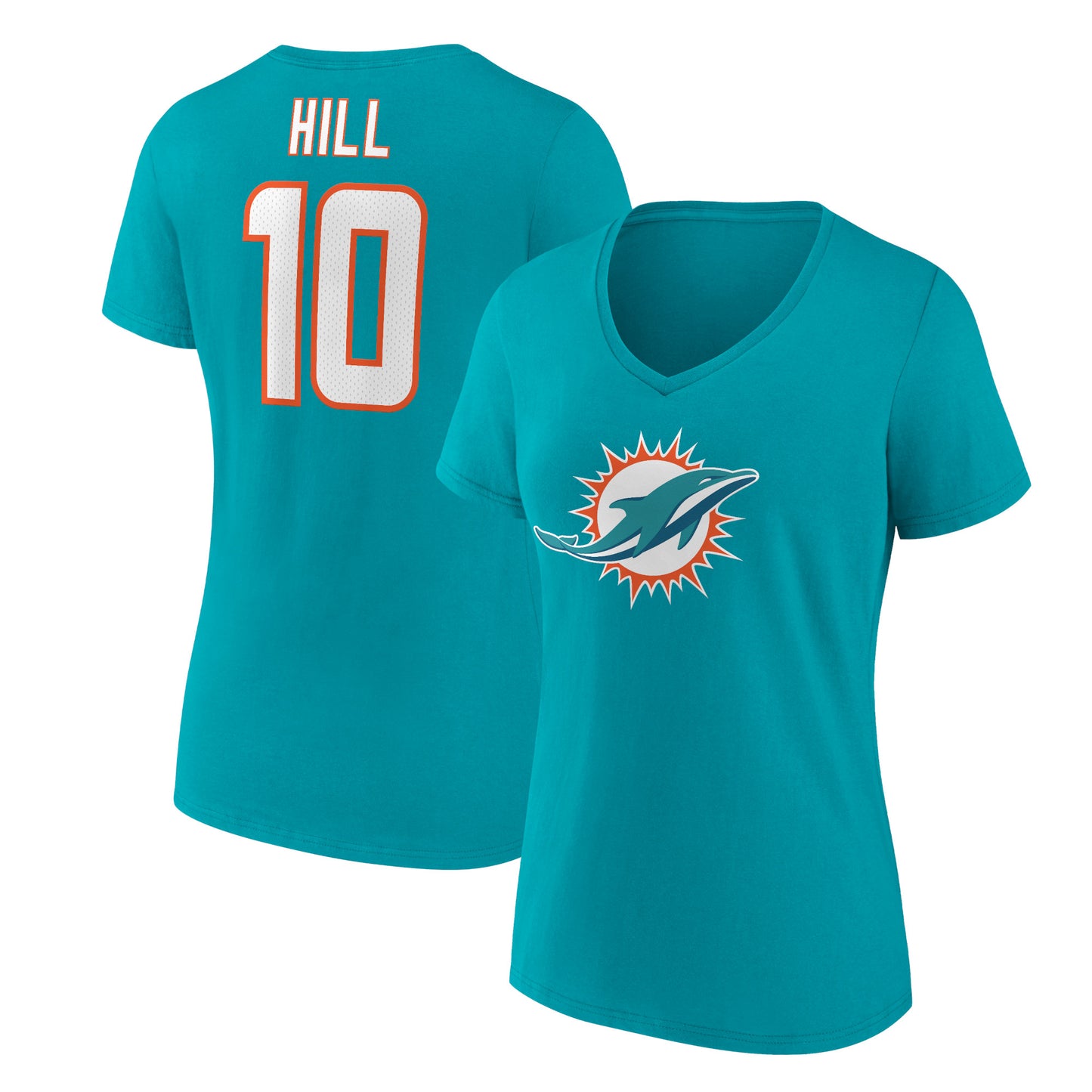 Women's Fanatics Tyreek Hill Aqua Miami Dolphins Player Icon Name & Number V-Neck T-Shirt