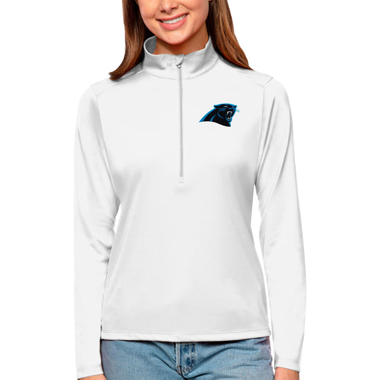 Women's Antigua White Carolina Panthers Tribute Half-Zip Top