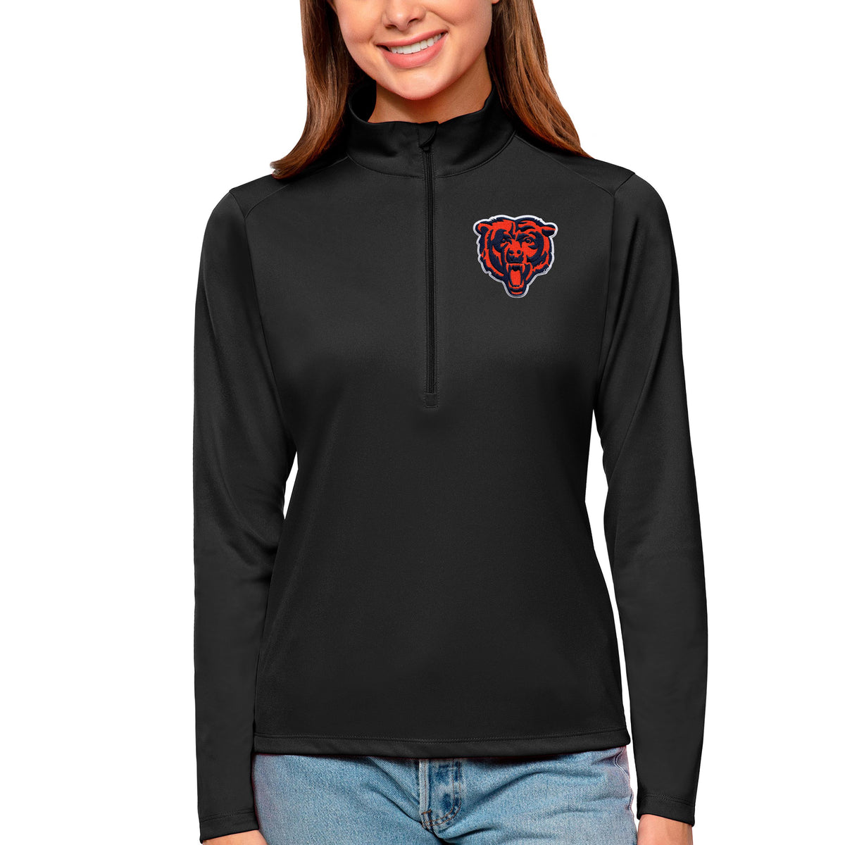 Women's Antigua Black Chicago Bears Tribute Half-Zip Top