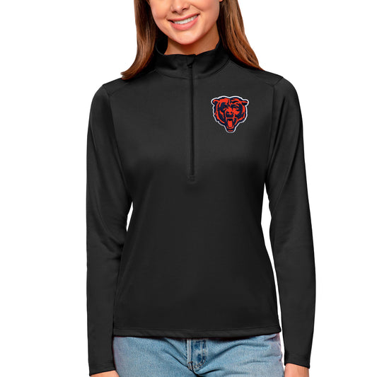 Women's Antigua Black Chicago Bears Tribute Half-Zip Top