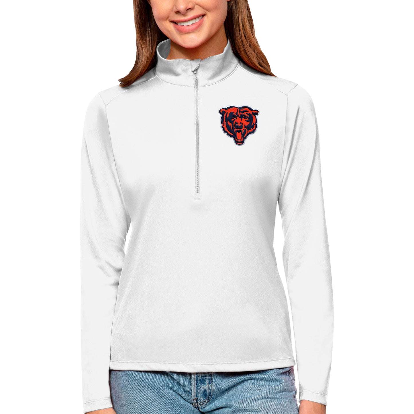 Women's Antigua White Chicago Bears Tribute Half-Zip Top