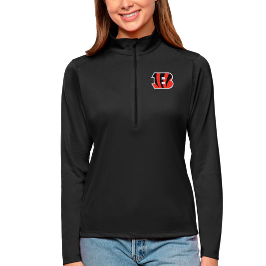 Women's Antigua Black Cincinnati Bengals Tribute Half-Zip Top
