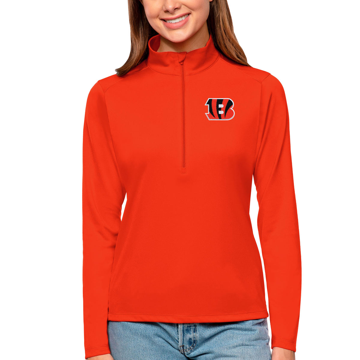 Women's Antigua Orange Cincinnati Bengals Tribute Half-Zip Top