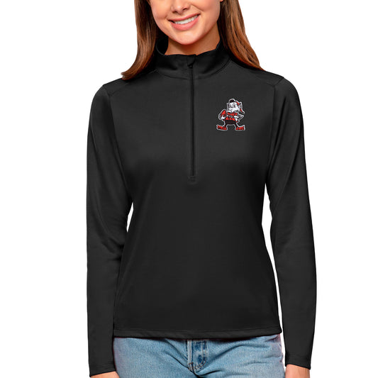 Women's Antigua Black Cleveland Browns Brownie The Elf Tribute Half-Zip Top
