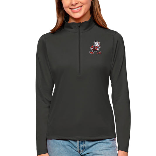 Women's Antigua Charcoal Cleveland Browns Brownie The Elf Tribute Half-Zip Top