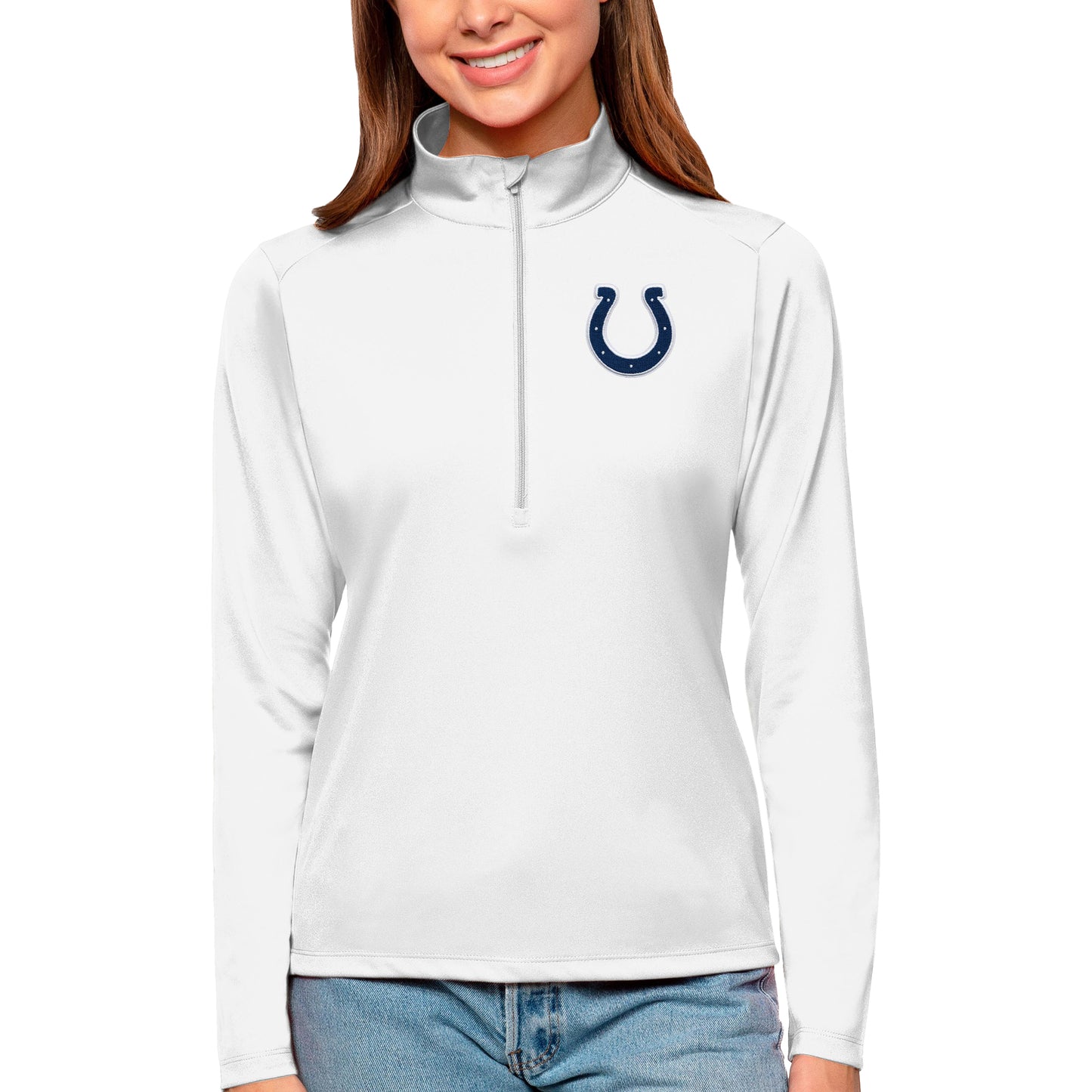 Women's Antigua White Indianapolis Colts Tribute Half-Zip Top