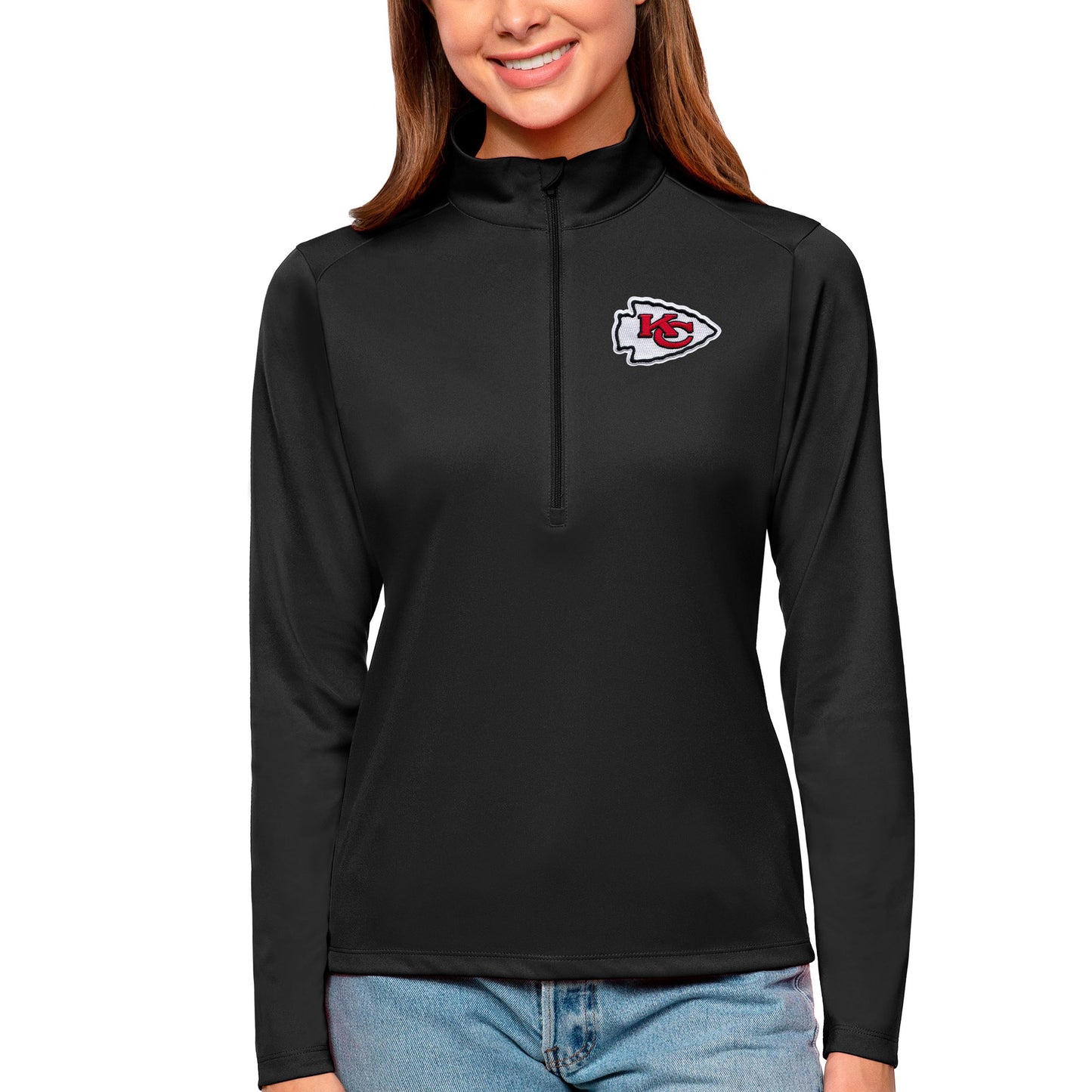 Women's Antigua Black Kansas City Chiefs Tribute Half-Zip Top