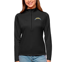 Women's Antigua Black Los Angeles Chargers Tribute Half-Zip Top