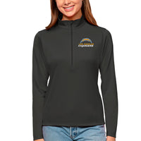 Women's Antigua Charcoal Los Angeles Chargers Tribute Half-Zip Top