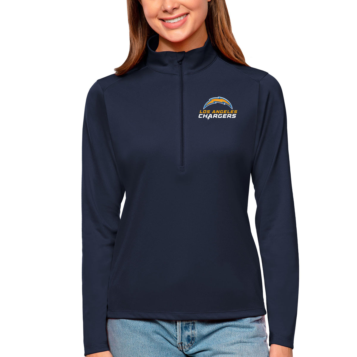 Women's Antigua Navy Los Angeles Chargers Tribute Half-Zip Top