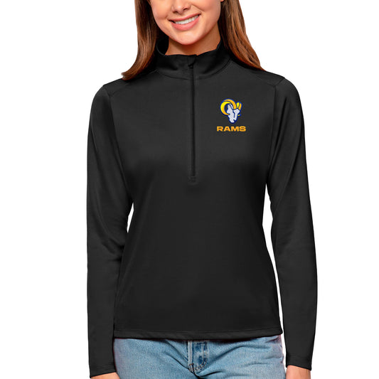 Women's Antigua Black Los Angeles Rams Tribute Half-Zip Top