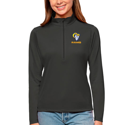 Women's Antigua Charcoal Los Angeles Rams Tribute Half-Zip Top