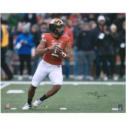 Taulia Tagovailoa Maryland Terrapins Autographed 16" x 20" Horizontal Looking To Pass Photograph