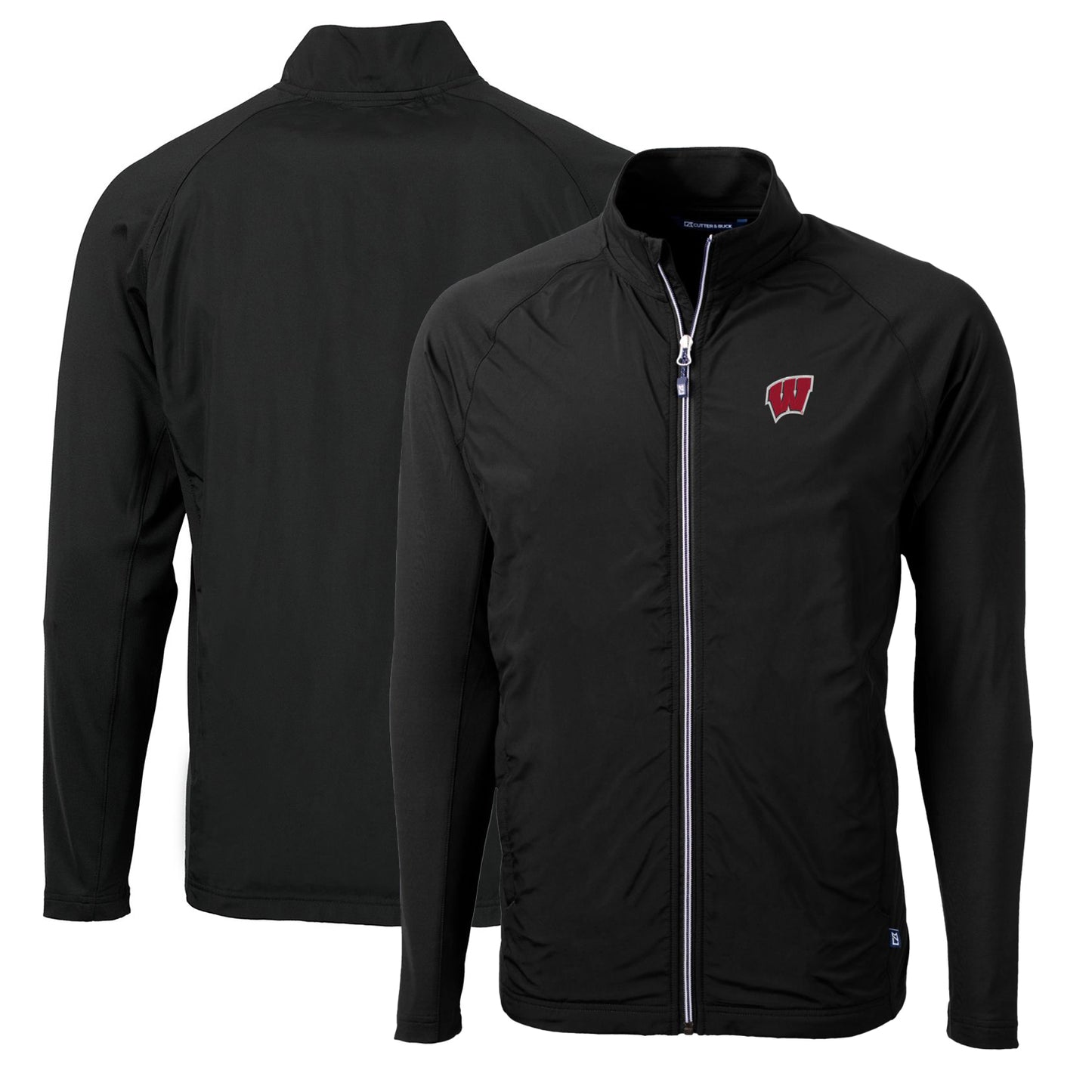 Men's Cutter & Buck Black Wisconsin Badgers Big & Tall Adapt Eco Knit Hybrid Recycled Full-Zip Jacket